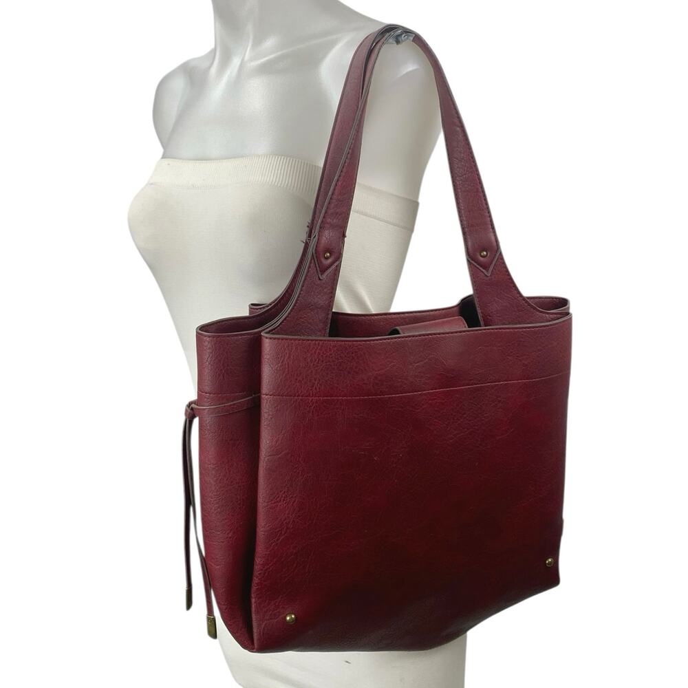 Women's Red Burgundy Faux Leather Vegan Shoulder Tote Bag Handbag Size OS